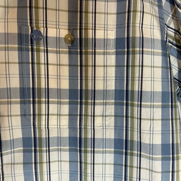 New Timberland Blue Plaid Short Sleeve Button Up 100% Cotton XL - Picture 7 of 9